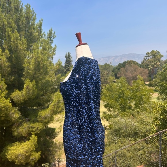 NWOT Princess Polly Vinelle Sequin Sparkling Navy Blue Long Sleeve Dress - Picture 5 of 10